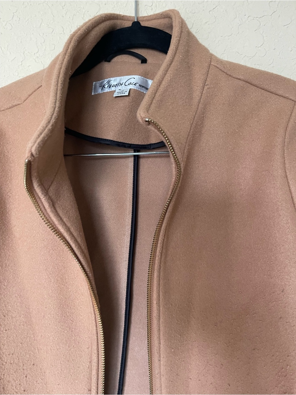 Kenneth Cole Reaction Women's Tan Zip-Front Pea Coat